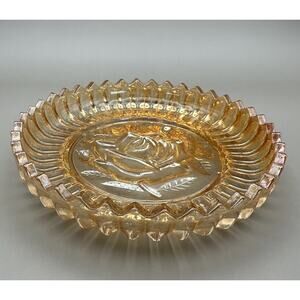 Vintage 5.5" Jeanette Marigold Iridescent Depression Carnival Glass Rose Dish